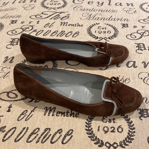 LK BENNETT Elegant Brown Suede Light Blue Accent Women's Loafers Size 9 - Picture 5 of 7